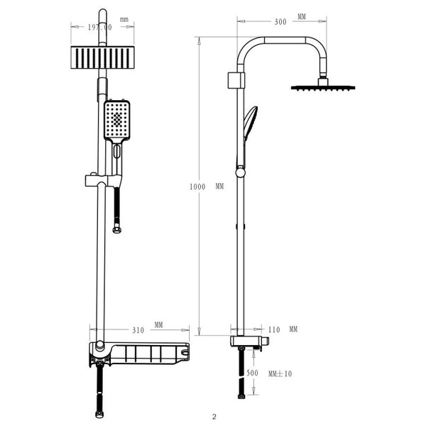 colonna doccia quadrata acciaio cromo con doccetta 3 funzioni e flessibile doccia - doomostore