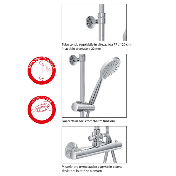 colonna doccia regolabile con miscelatore termostatico in ottone cromo - doomostore