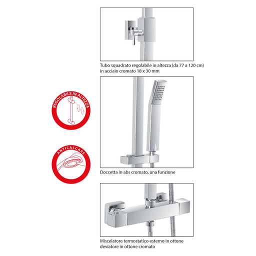colonna saliscendi doccia termostatica con miscelatore in ottone doccia e soffione quadrato - doomostore