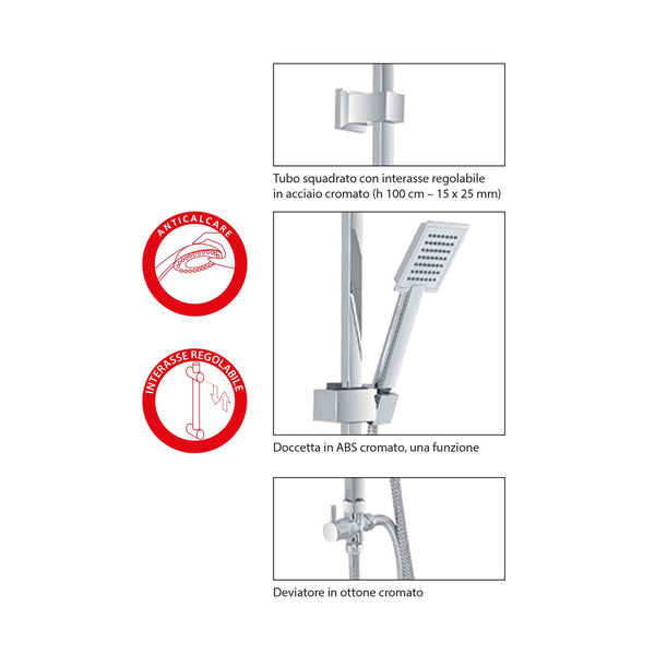 colonna doccia quadrata completa in acciaio inox cromato - doomostore