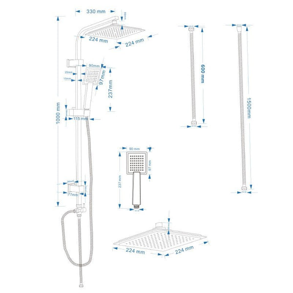 colonna doccia quadrata completa in acciaio inox cromato - doomostore