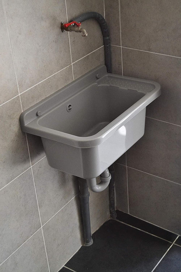 Lavandino Pilozzo a Muro Grigio Cemento, Resina per Esterno 50x34h21 - doomostore