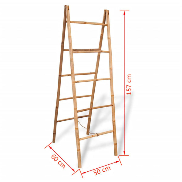 Scala Doppia Portasciugamani con 5 Pioli in Bambù 50x160 cm - doomostore