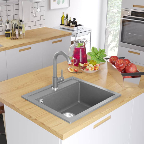 Lavello da Cucina in Granito Vasca Singola Grigio - doomostore