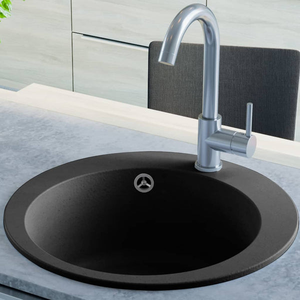 Lavello da Cucina in Granito Vasca Singola Circolare Nero - doomostore