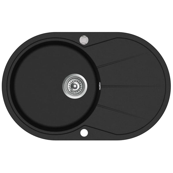 Lavello da Cucina in Granito Vasca Singola Ovale Nero - doomostore
