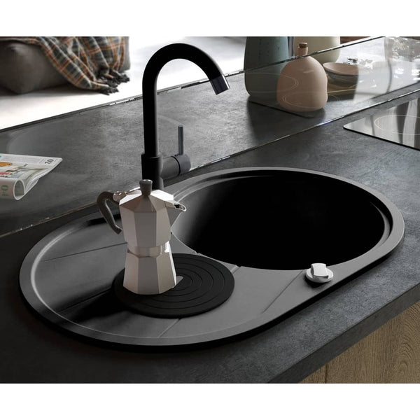 Lavello da Cucina in Granito Vasca Singola Ovale Nero - doomostore