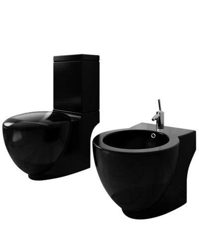 Set di Bidet e Toilette da Pavimento in Ceramica Nera
