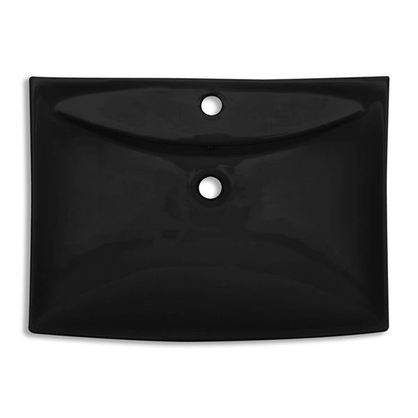 Lavabo Nero Ceramica Lusso Rettangolare Foro Trabocco Foro Rubinetto - doomostore