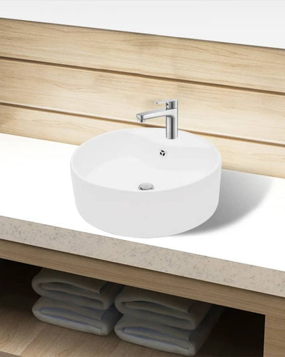 Lavandino bagno in Ceramica bianca rotondo con Foro di trabocco