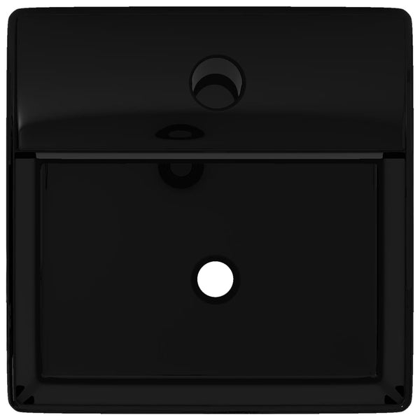 Lavandino Bagno in Ceramica Nera Quadrato con Foro per Rubinetto - doomostore