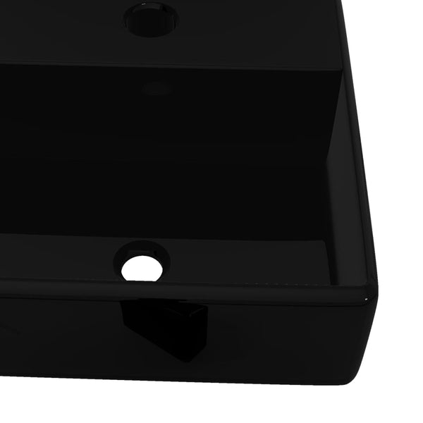 Lavandino Bagno in Ceramica Nera Quadrato con Foro per Rubinetto - doomostore