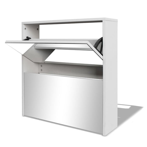 Scarpiera a 2 Strati con Specchio Bianca 63x17x67 cm - doomostore