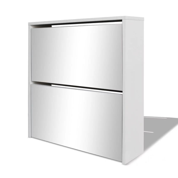 Scarpiera a 2 Strati con Specchio Bianca 63x17x67 cm - doomostore
