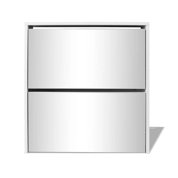 Scarpiera a 2 Strati con Specchio Bianca 63x17x67 cm - doomostore