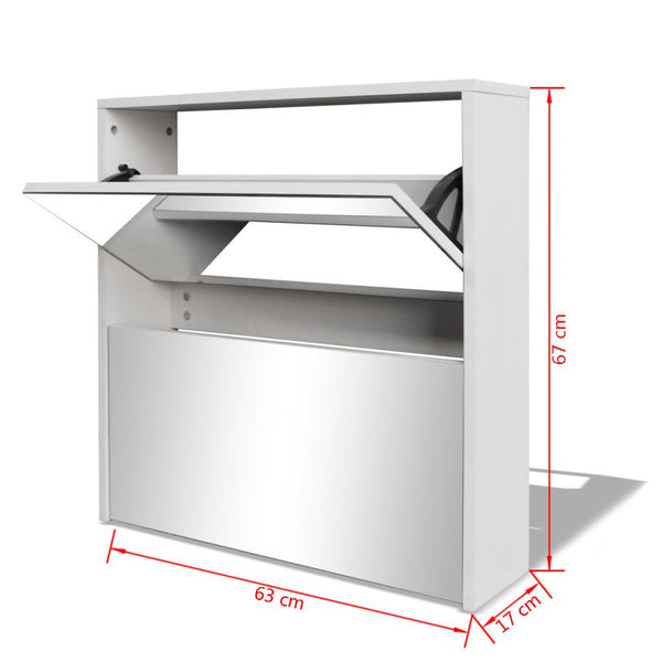 Scarpiera a 2 Strati con Specchio Bianca 63x17x67 cm - doomostore