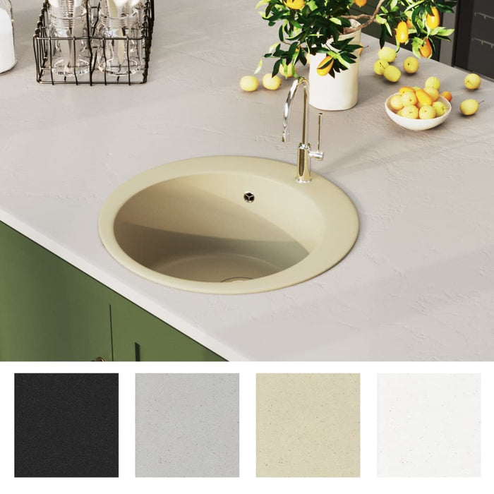 vidaXL Lavello da Cucina in Granito Vasca Singola Tonda Beige - doomostore