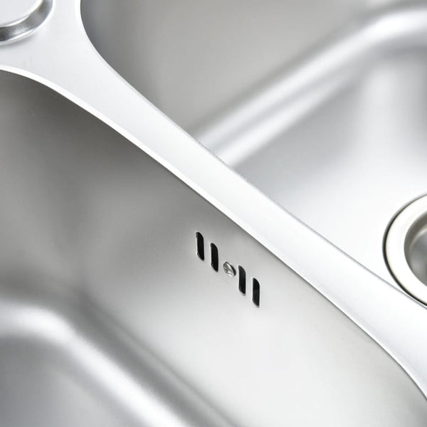 Lavello da Cucina Doppio con Filtro e Sifone in Acciaio Inox - doomostore