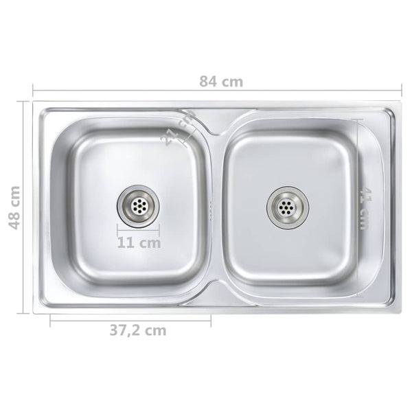 Lavello da Cucina Doppio con Filtro e Sifone in Acciaio Inox - doomostore