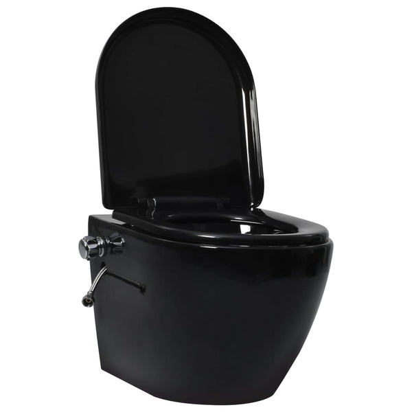 Toilette senza Bordo Sospesa con Funzione Bidet Ceramica Nera - doomostore