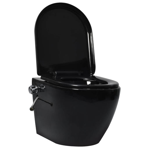 vidaXL Toilette senza Bordo Sospesa con Funzione Bidet Ceramica Nera - doomostore
