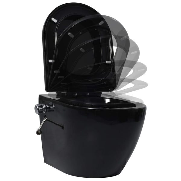 Toilette senza Bordo Sospesa con Funzione Bidet Ceramica Nera - doomostore