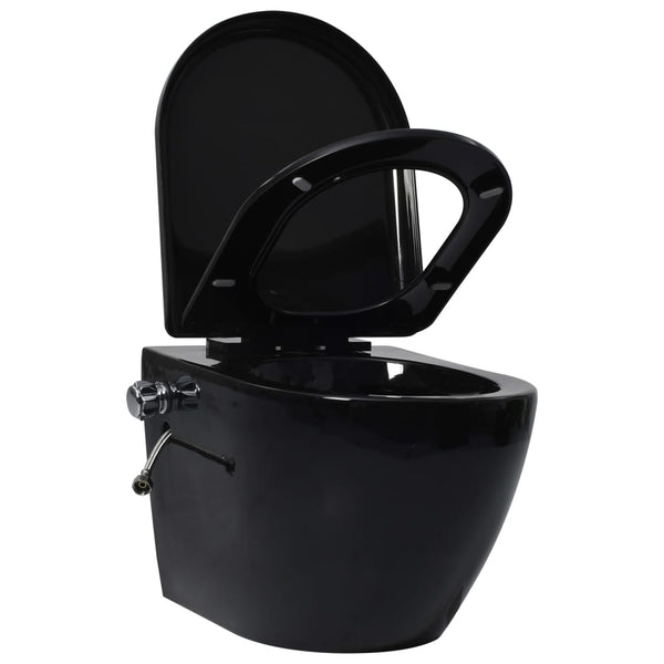 Toilette senza Bordo Sospesa con Funzione Bidet Ceramica Nera - doomostore