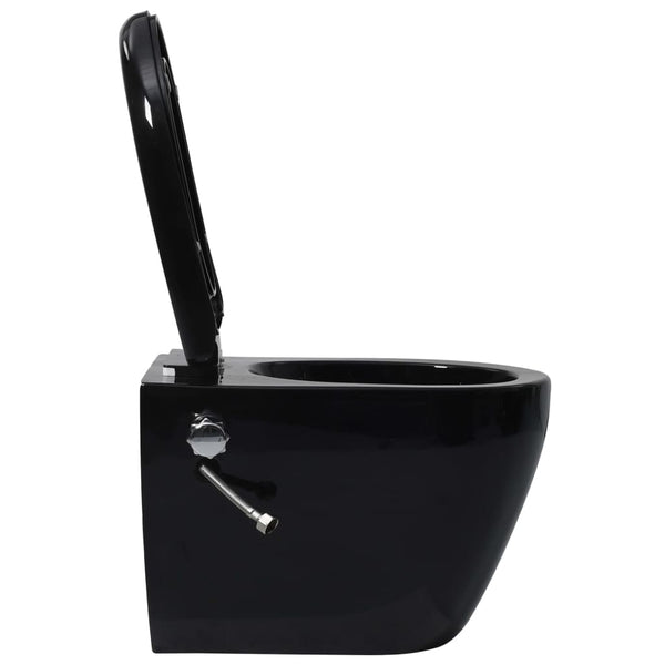 Toilette senza Bordo Sospesa con Funzione Bidet Ceramica Nera - doomostore