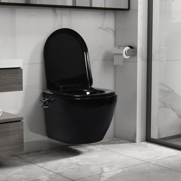 Toilette senza Bordo Sospesa con Funzione Bidet Ceramica Nera - doomostore