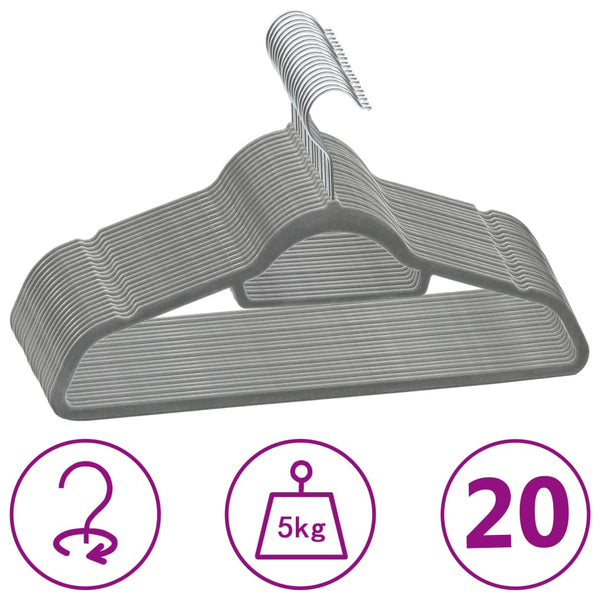 Set Appendiabiti 20 pz Antiscivolo Grigio in Velluto - doomostore