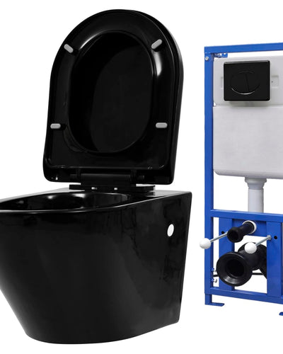 WC a Muro con Sciacquone Nascosto in Ceramica Nera