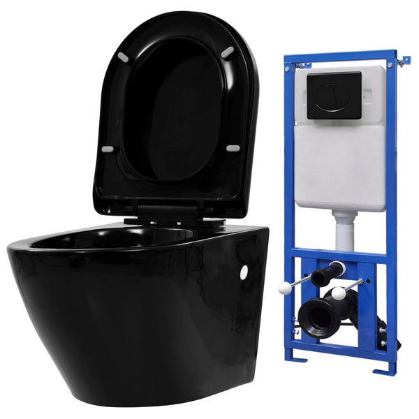WC a Muro con Sciacquone Nascosto in Ceramica Nera - doomostore