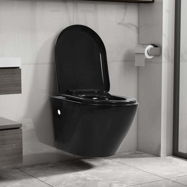 WC a Muro con Sciacquone Nascosto in Ceramica Nera - doomostore