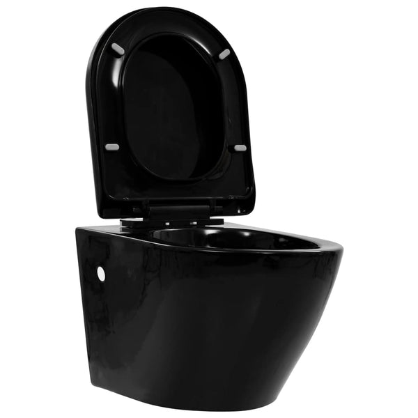 WC a Muro con Sciacquone Nascosto in Ceramica Nera - doomostore