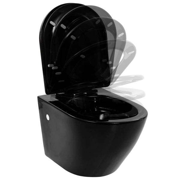 WC a Muro con Sciacquone Nascosto in Ceramica Nera - doomostore