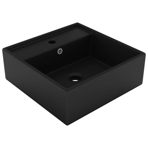 Lavabo Troppopieno Quadrato Nero Opaco 41x41cm Ceramica - doomostore