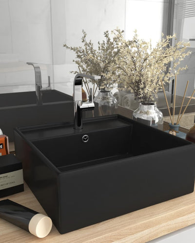 Lavabo Troppopieno Quadrato Nero Opaco 41x41cm Ceramica