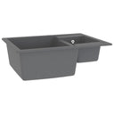 Lavello da Cucina Doppio con Foro Troppopieno Grigio in Granito - doomostore