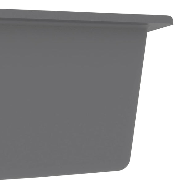 Lavello da Cucina Doppio con Foro Troppopieno Grigio in Granito - doomostore