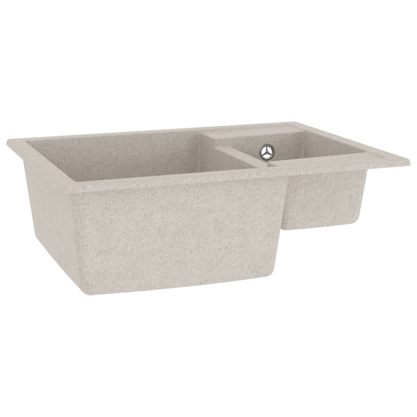 Lavello da Cucina Doppio con Foro Troppopieno Beige in Granito - doomostore