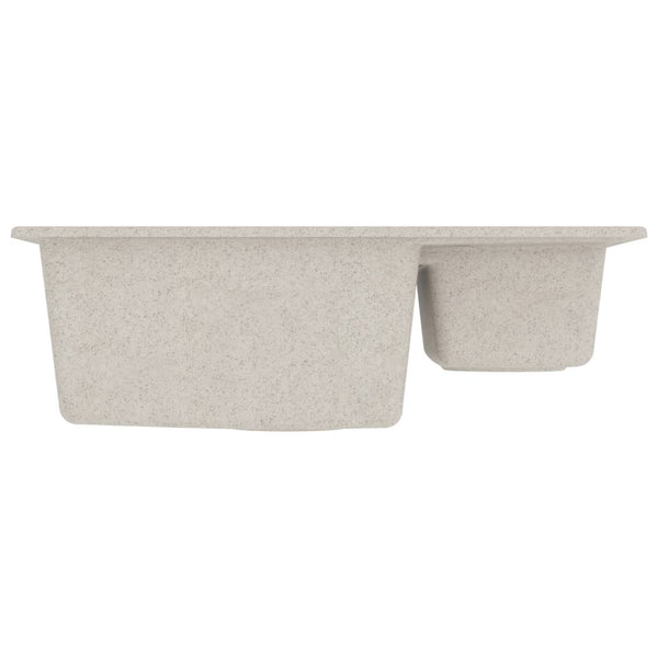 Lavello da Cucina Doppio con Foro Troppopieno Beige in Granito - doomostore