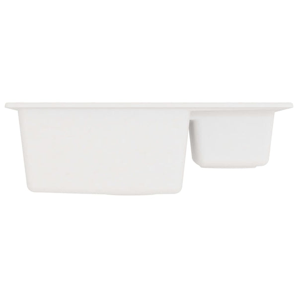 Lavello da Cucina Doppio con Foro Troppopieno Bianco in Granito - doomostore