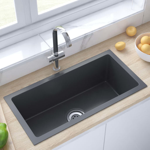 Lavello da Cucina Lavorato a Mano con Filtro Nero Acciaio Inox - doomostore