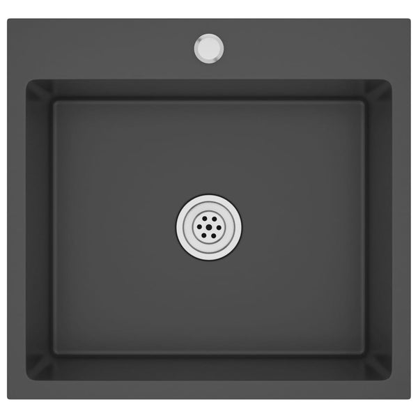 Lavello Cucina Lavorato a Mano Foro Rubinetto Nero Acciaio Inox - doomostore