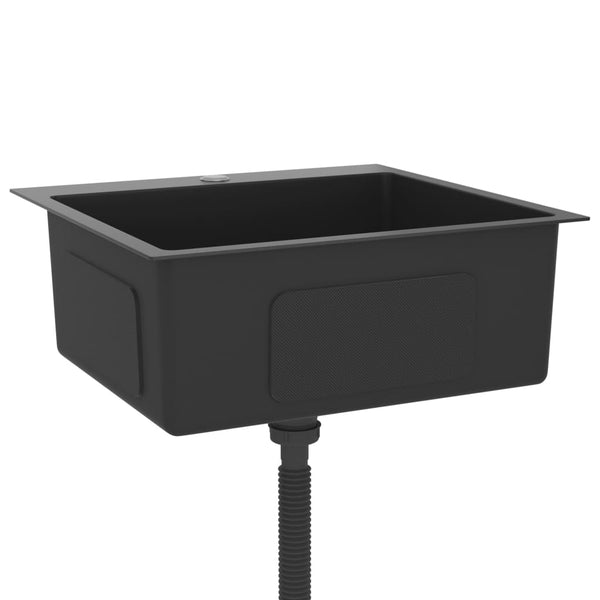 Lavello Cucina Lavorato a Mano Foro Rubinetto Nero Acciaio Inox - doomostore