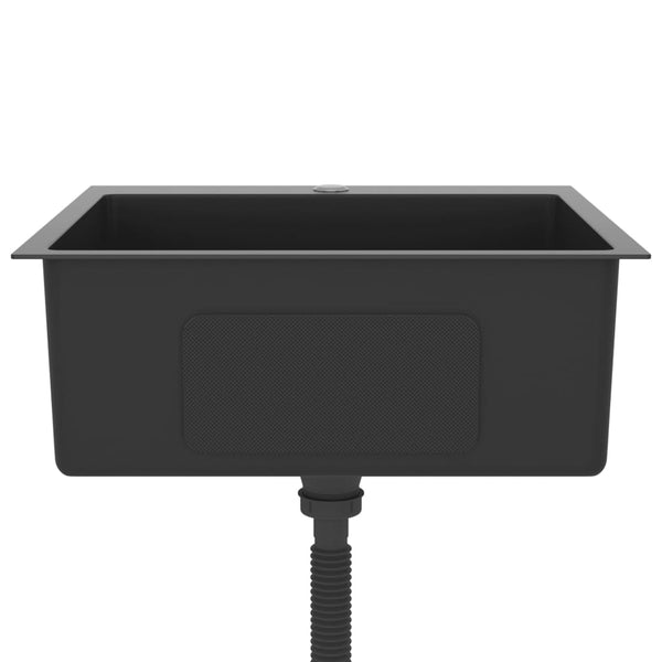 Lavello Cucina Lavorato a Mano Foro Rubinetto Nero Acciaio Inox - doomostore