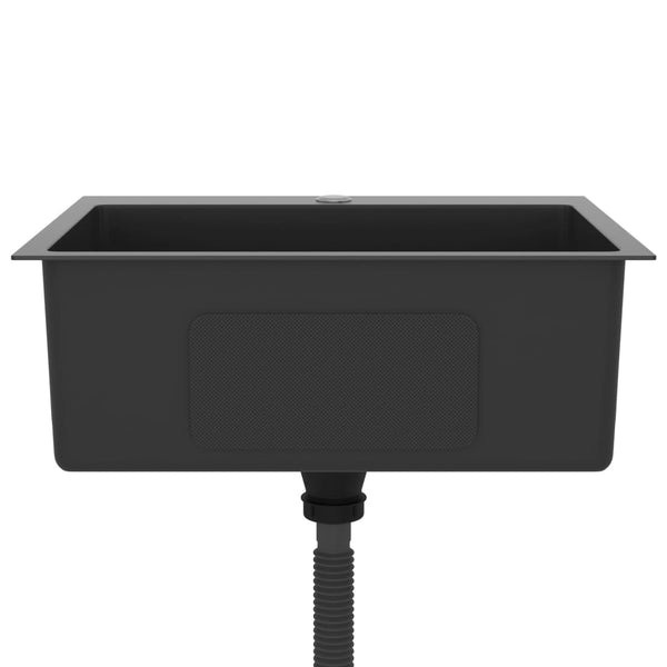 Lavello Cucina Lavorato a Mano Foro Rubinetto Nero Acciaio Inox - doomostore