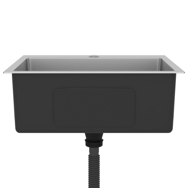 Lavello Cucina Lavorato a Mano con Foro Rubinetto Acciaio Inox - doomostore