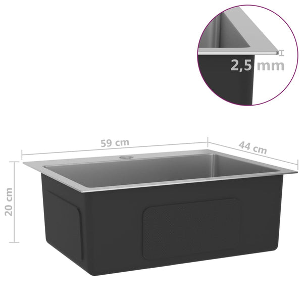 Lavello Cucina Lavorato a Mano con Foro Rubinetto Acciaio Inox - doomostore