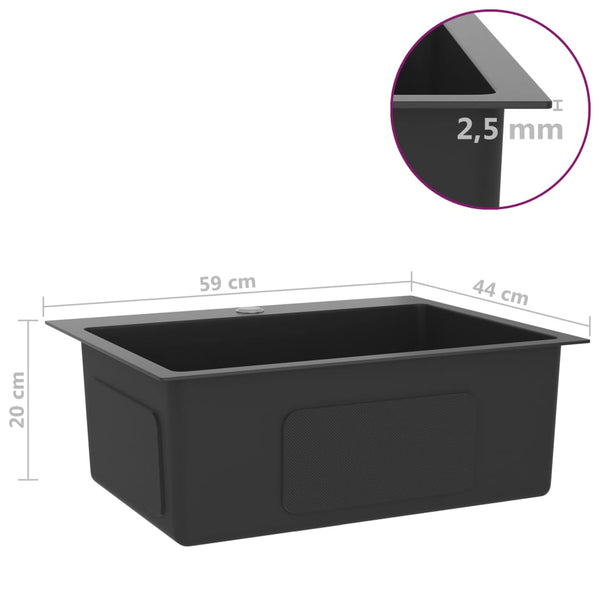 Lavello Cucina Lavorato a Mano Foro Rubinetto Nero Acciaio Inox - doomostore